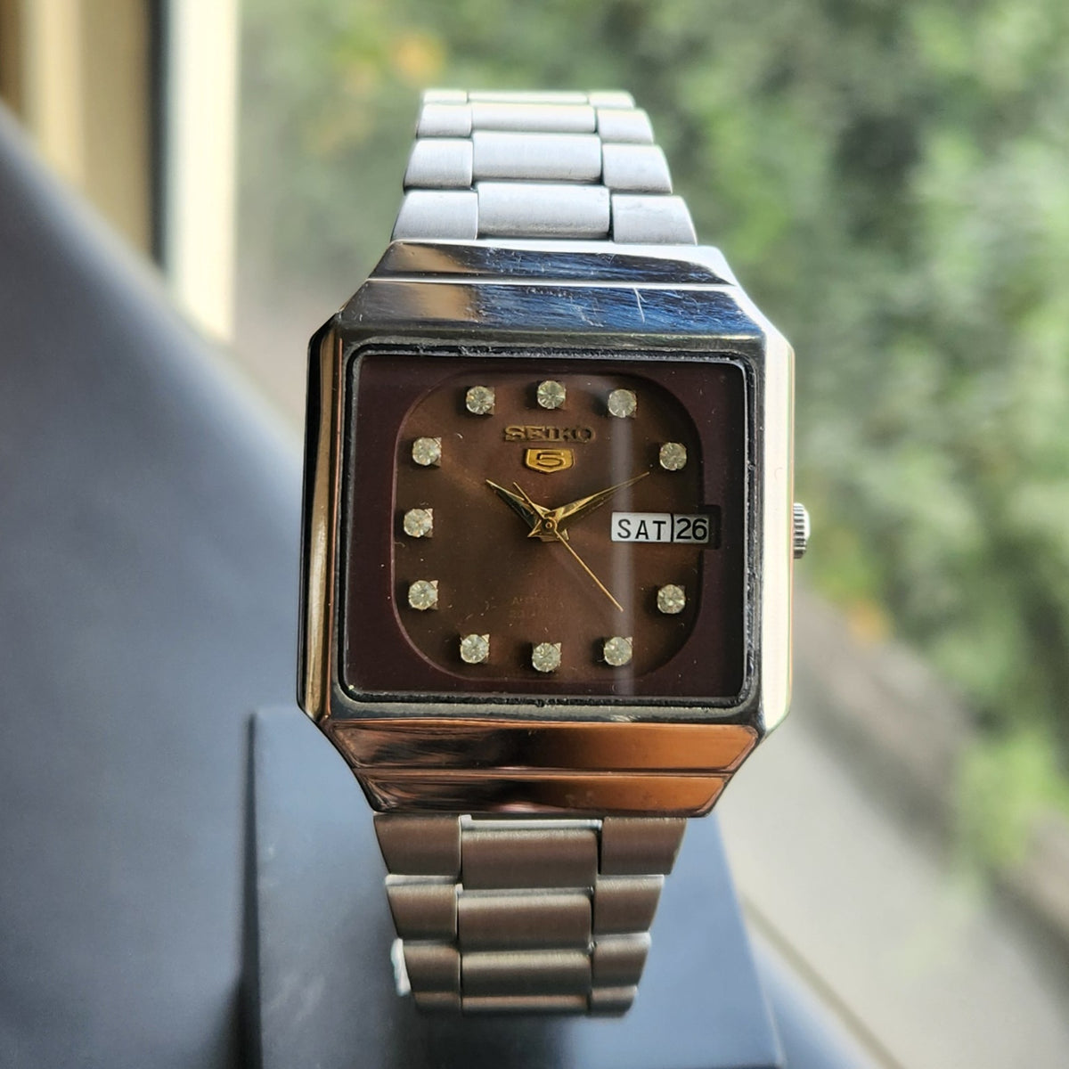 Vintage 1983 Original Seiko 5 Automatic 6349-8820 Brown Face 23 Jewels Day-Date Japanese Men's Wrist Watch SK24