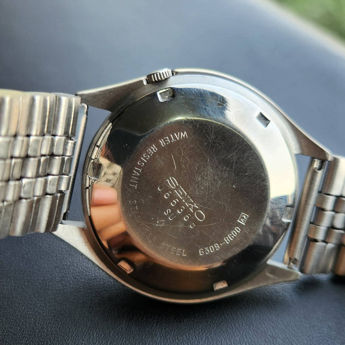 Vintage 1980 Original Seiko 5 Automatic 6309-8600 Black Face 17 Jewels Day-Date Japanese Men's Wrist Watch SK27