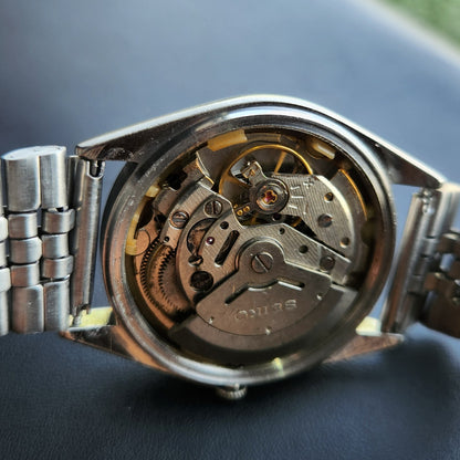Vintage 1985 Original Seiko 5 Automatic 6309-7320 Black Face 17 Jewels Day-Date Japanese Men's Wrist Watch SK28