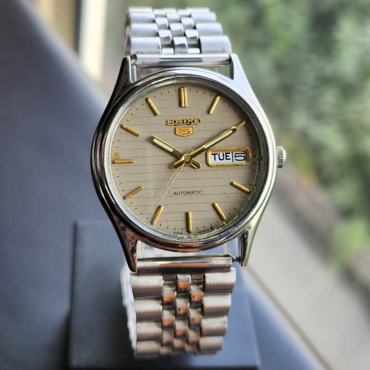 Vintage 1984 Original Seiko 5 Automatic 6309-8920 Grey Face 17 Jewels Day-Date Japanese Men's Wrist Watch SK29