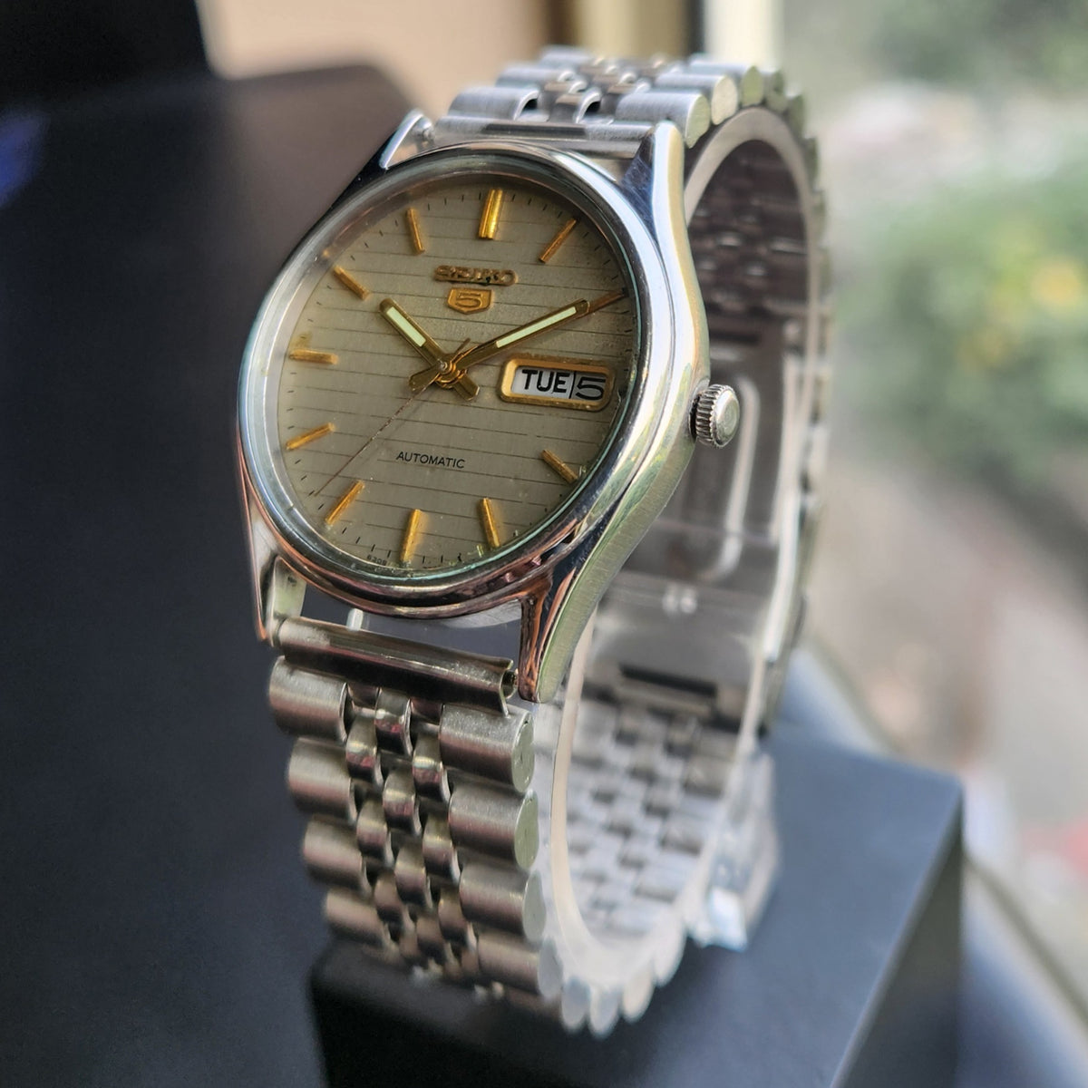 Vintage 1984 Original Seiko 5 Automatic 6309-8920 Grey Face 17 Jewels Day-Date Japanese Men's Wrist Watch SK29
