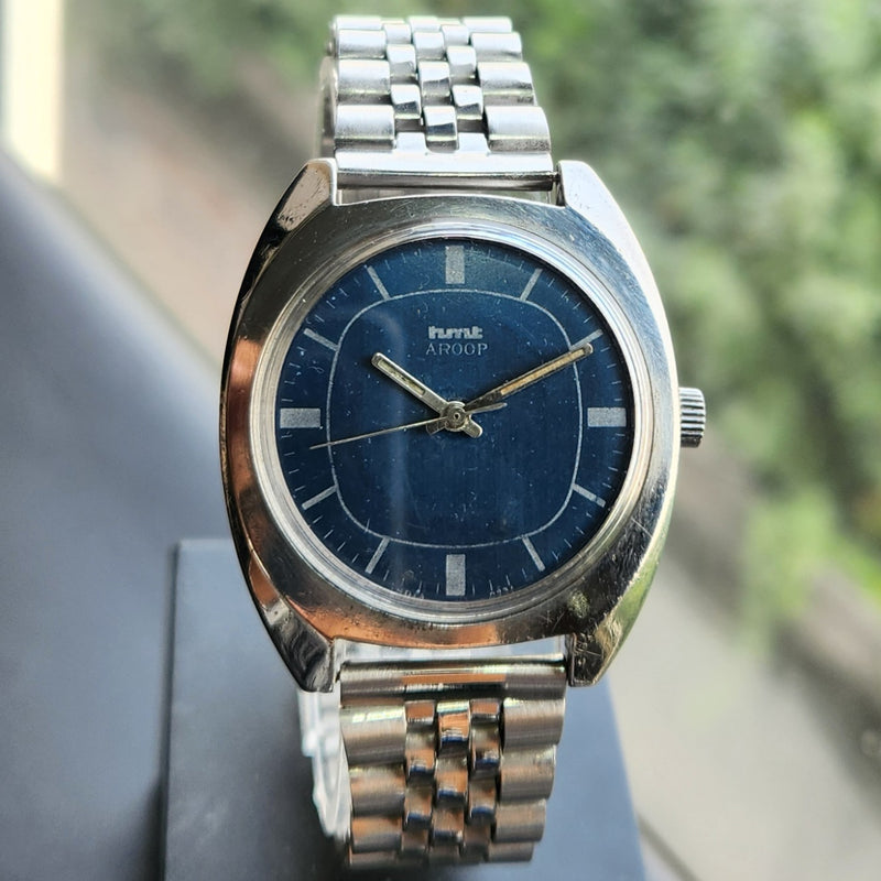 Vintage Original HMT Aroop Hand Winding 17 Jewels Blue Face Men's Wrist Watch HM166