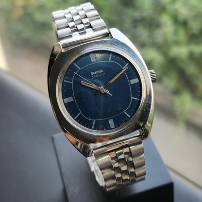 Vintage Original HMT Aroop Hand Winding 17 Jewels Blue Face Men's Wrist Watch HM166