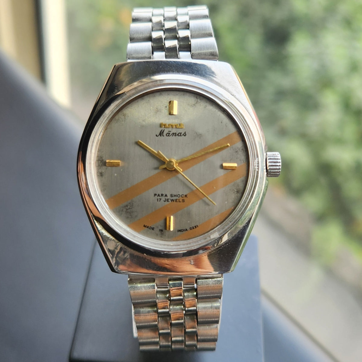 Vintage Original HMT Manas Hand Winding 17 Jewels Grey Face Men's Wrist Watch HM168