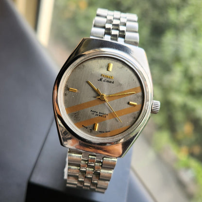 Vintage Original HMT Manas Hand Winding 17 Jewels Grey Face Men's Wrist Watch HM168