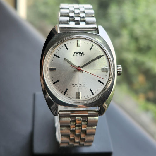 Vintage Original HMT Vijay Hand Winding 17 Jewels Silver Face Men's Wrist Watch HM169