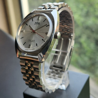 Vintage Original HMT Vijay Hand Winding 17 Jewels Silver Face Men's Wrist Watch HM169