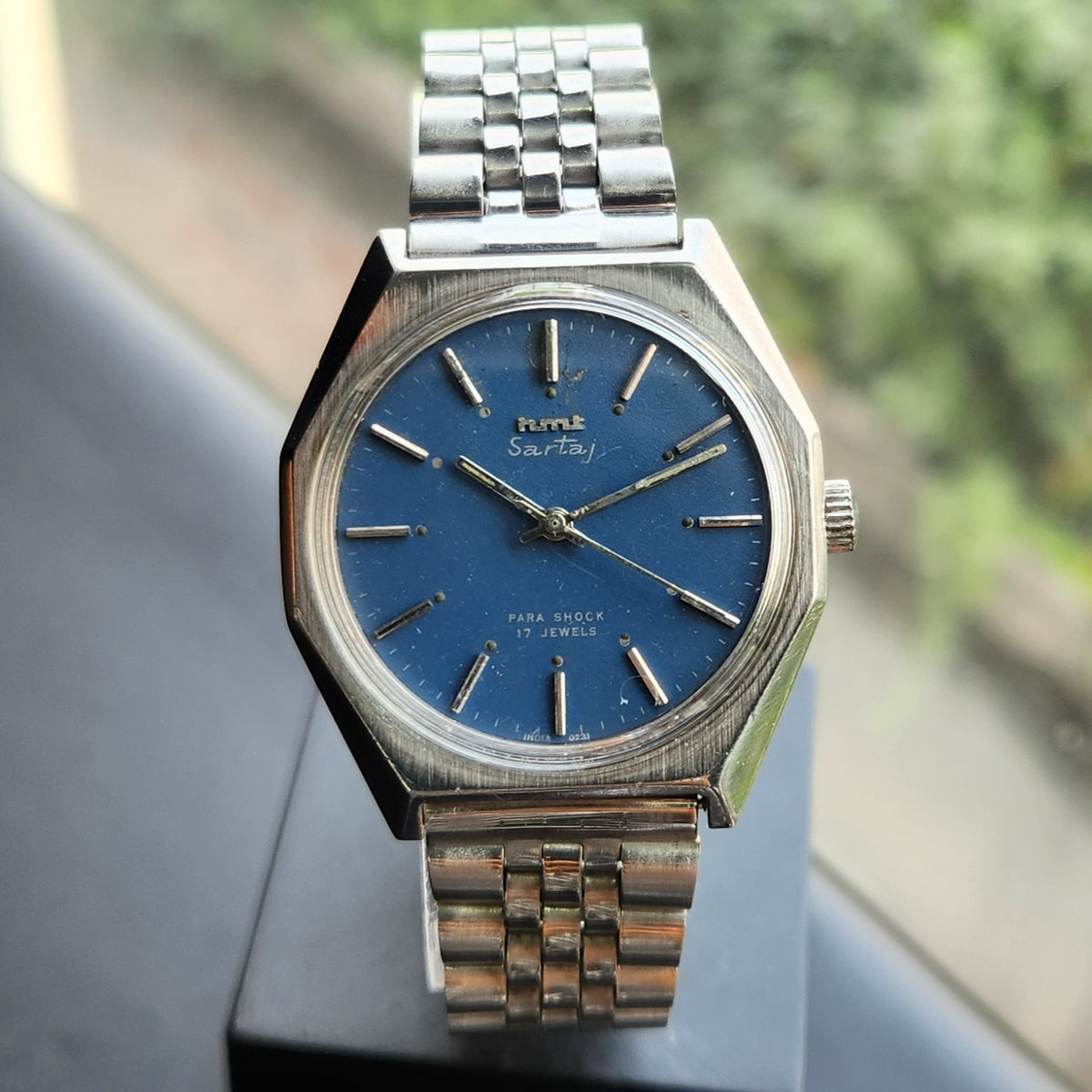 Vintage Original HMT Sartaj Hand Winding 17 Jewels Blue Face Men's Wrist Watch HM171
