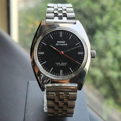 Vintage Original HMT Avinash Hand Winding 17 Jewels Black Face Men's Wrist Watch HM172