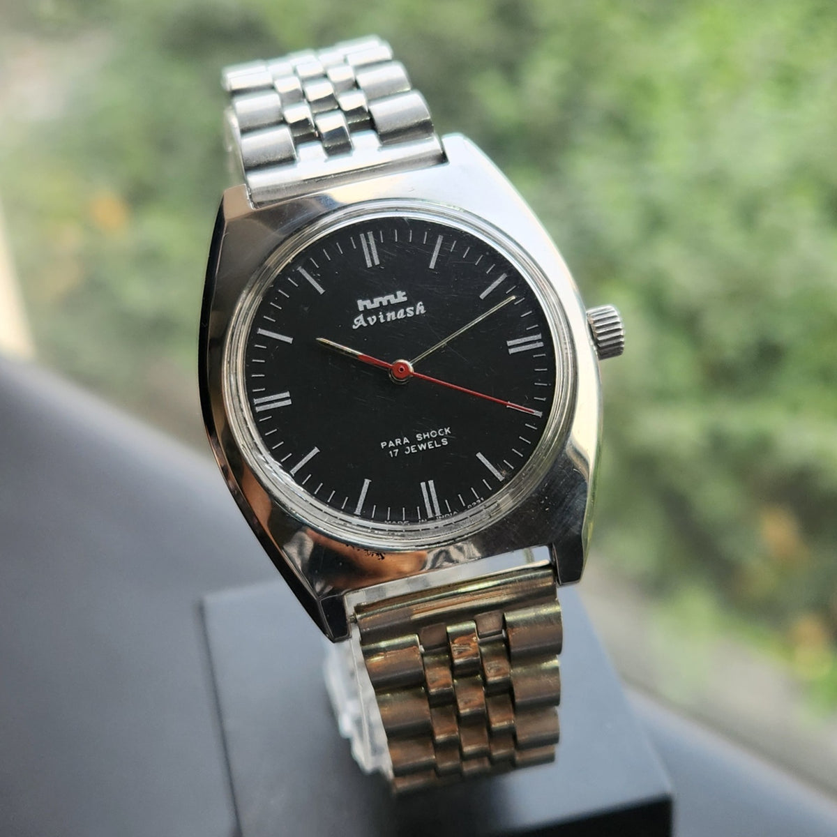 Vintage Original HMT Avinash Hand Winding 17 Jewels Black Face Men's Wrist Watch HM172