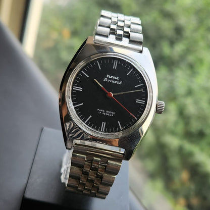 Vintage Original HMT Avinash Hand Winding 17 Jewels Black Face Men's Wrist Watch HM172