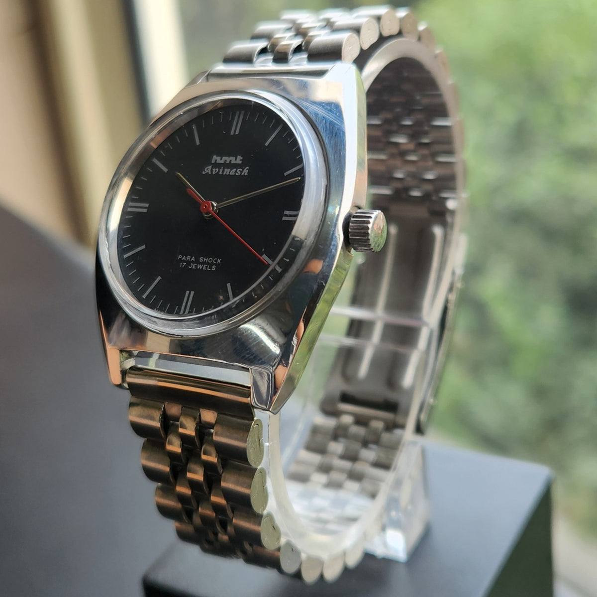 Vintage Original HMT Avinash Hand Winding 17 Jewels Black Face Men's Wrist Watch HM172