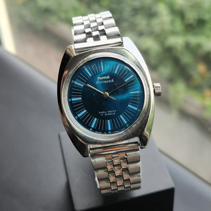 Vintage Original HMT Avinash Hand Winding 17 Jewels Blue Face Men's Wrist Watch HM173