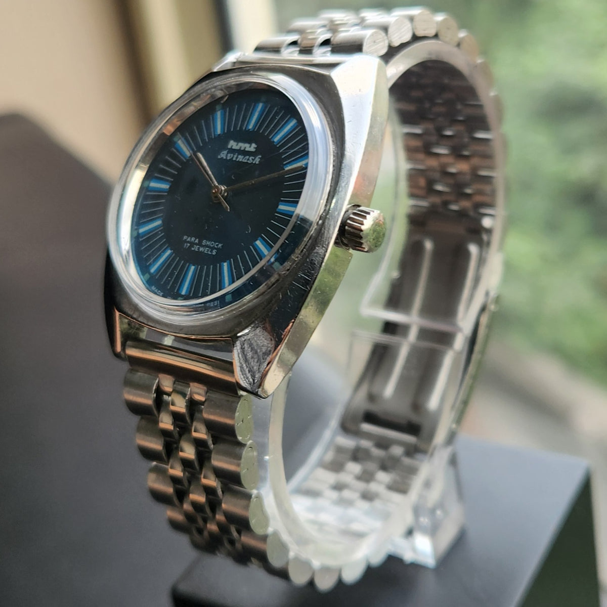 Vintage Original HMT Avinash Hand Winding 17 Jewels Blue Face Men's Wrist Watch HM173
