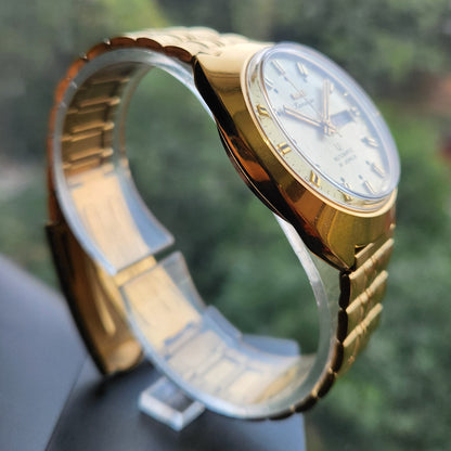 Vintage Mod HMT Kanchan Automatic 21 Jewels Glass back Gold Face Day-Date Men's Wrist Watch HK05