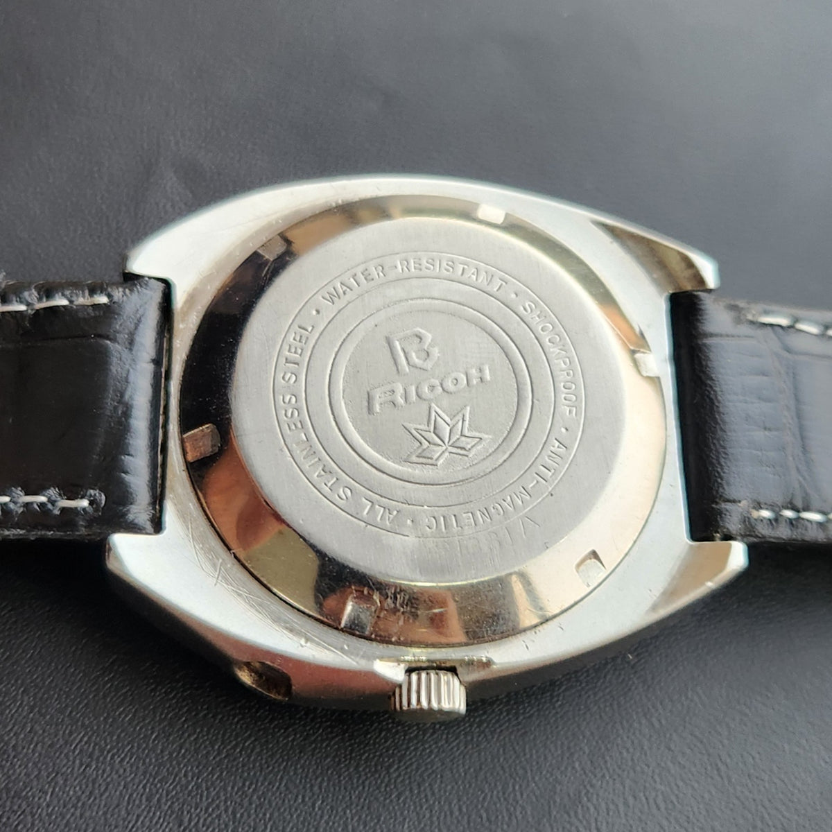 Vintage Ricoh R31 Automatic White Face New Strap 21 Jewels Day-Date Men's Wrist Watch R117