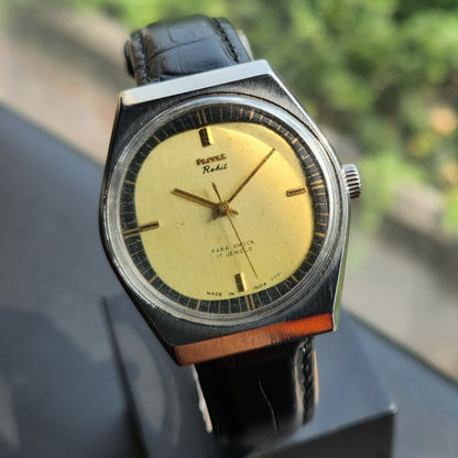 Vintage Original HMT Rohit Hand Winding 17 Jewels Gold Face Men's Wrist Watch HM174