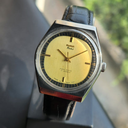 Vintage Original HMT Rohit Hand Winding 17 Jewels Gold Face Men's Wrist Watch HM174