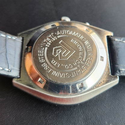 Vintage Ricoh R31 Automatic Black Face New Strap 21 Jewels Day-Date Men's Wrist Watch R119