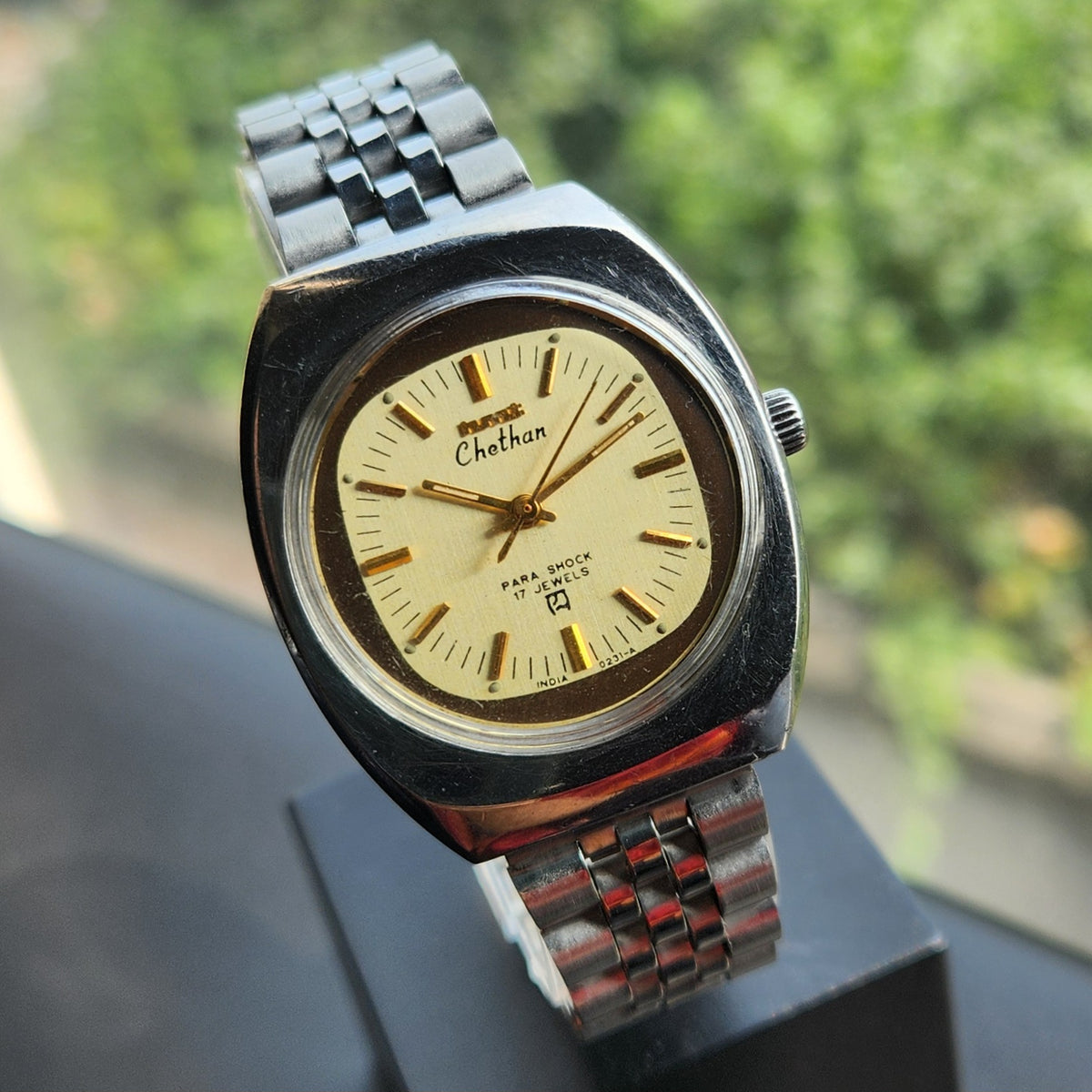 Vintage Original HMT Chethan Hand Winding 17 Jewels Gold Face Men's Wrist Watch HM178
