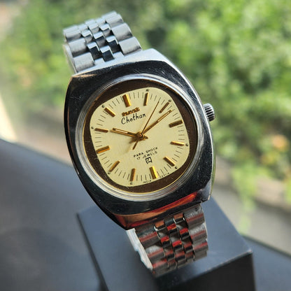 Vintage Original HMT Chethan Hand Winding 17 Jewels Gold Face Men's Wrist Watch HM178