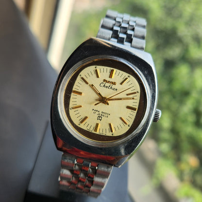 Vintage Original HMT Chethan Hand Winding 17 Jewels Gold Face Men's Wrist Watch HM178