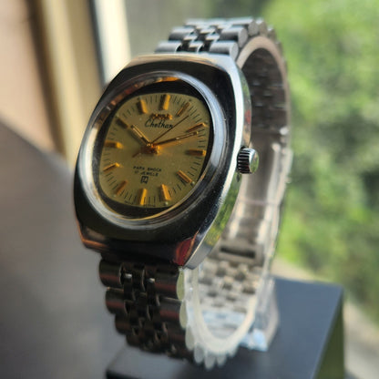 Vintage Original HMT Chethan Hand Winding 17 Jewels Gold Face Men's Wrist Watch HM178