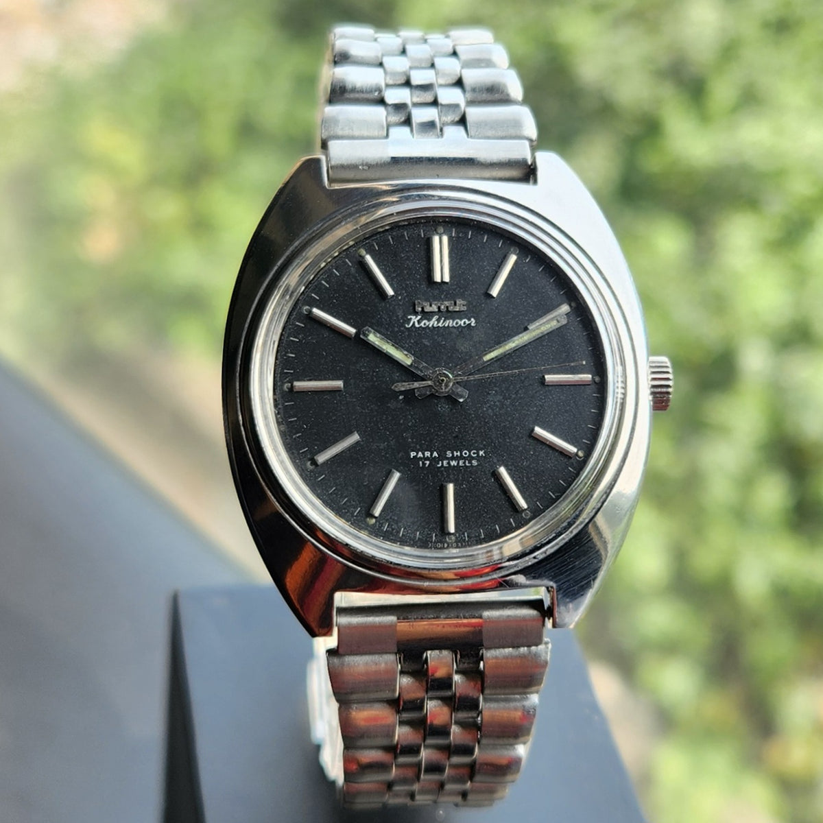 Vintage Original HMT Kohinoor Hand Winding 17 Jewels Black Face Men's Wrist Watch HM179