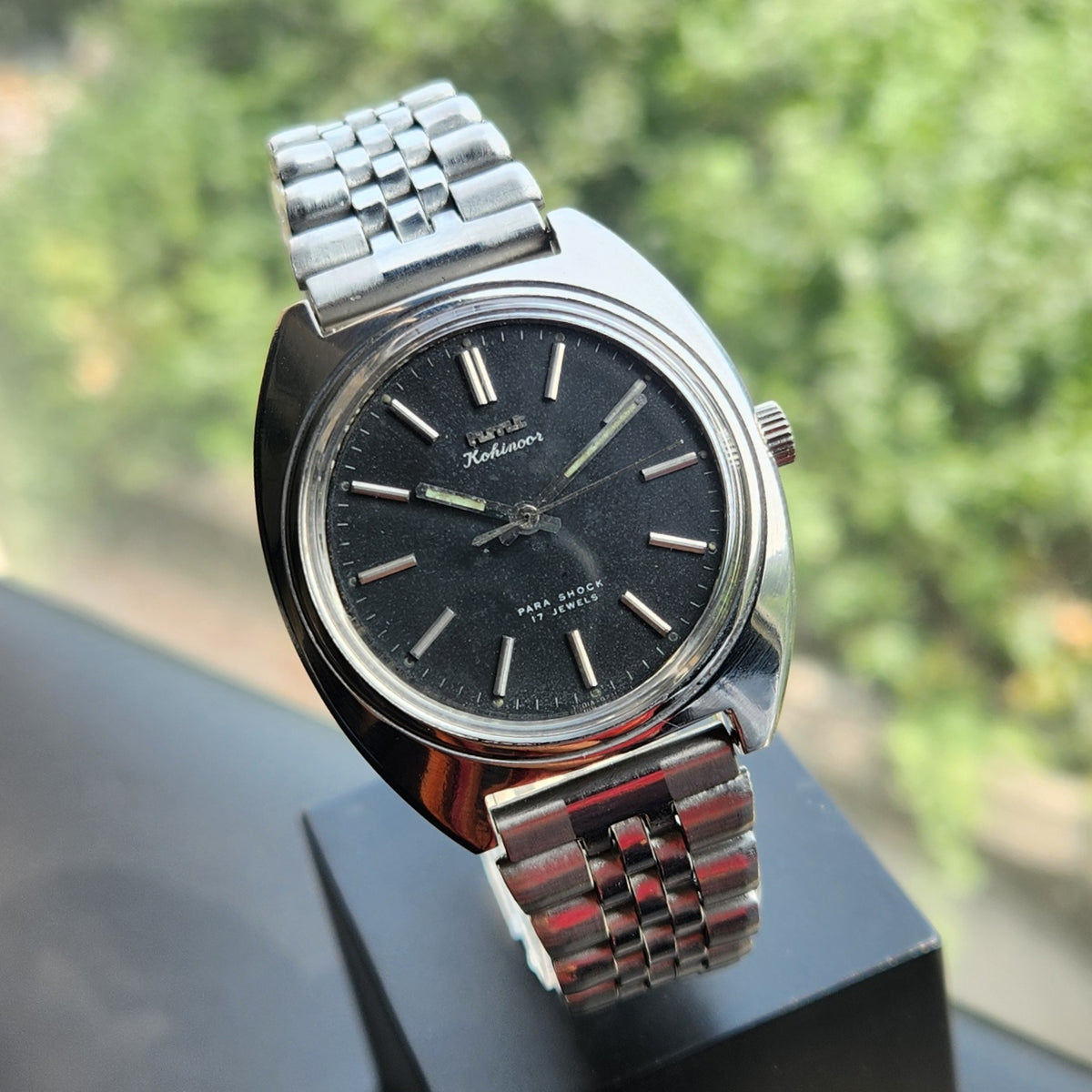 Vintage Original HMT Kohinoor Hand Winding 17 Jewels Black Face Men's Wrist Watch HM179