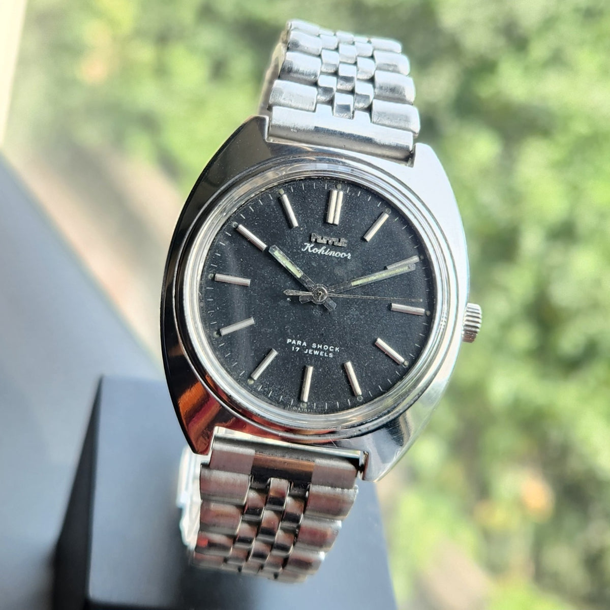 Vintage Original HMT Kohinoor Hand Winding 17 Jewels Black Face Men's Wrist Watch HM179