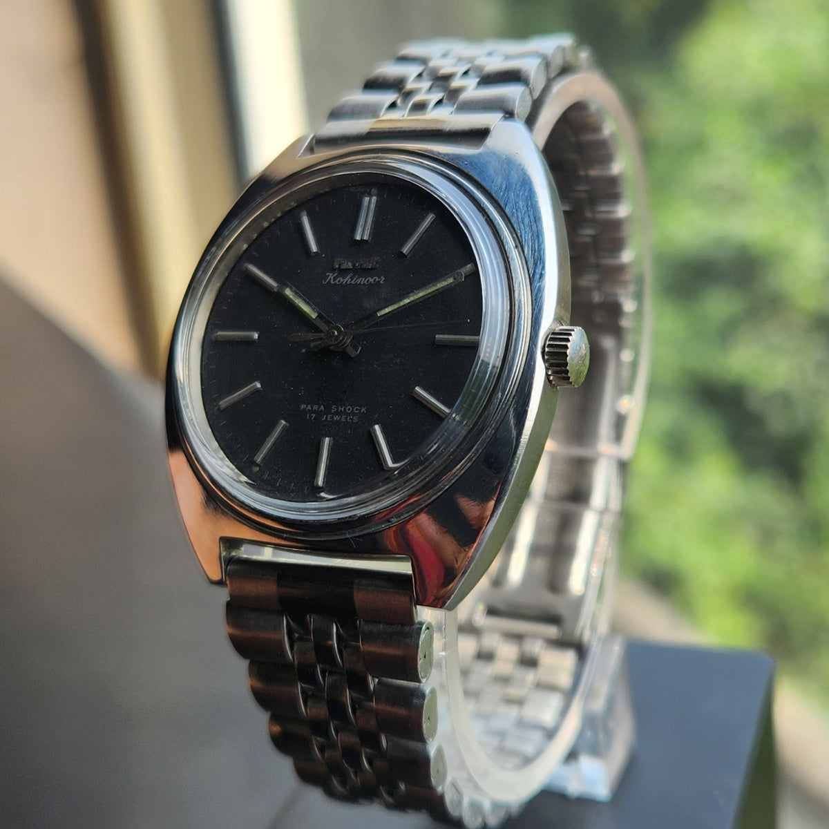 Vintage Original HMT Kohinoor Hand Winding 17 Jewels Black Face Men's Wrist Watch HM179