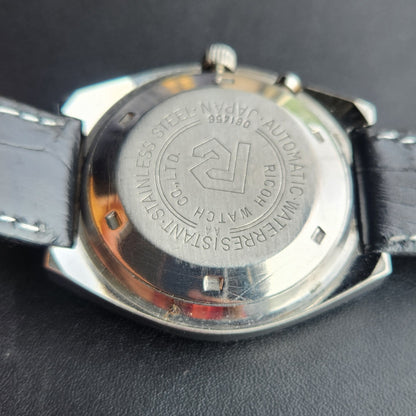 Vintage Ricoh R31 Automatic Blue Face New Strap 21 Jewels Day-Date Men's Wrist Watch R122