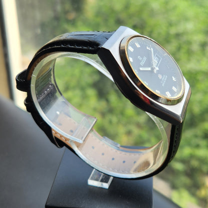 Vintage Ricoh R31 Automatic Black Face New Strap 21 Jewels Day-Date Men's Wrist Watch R126