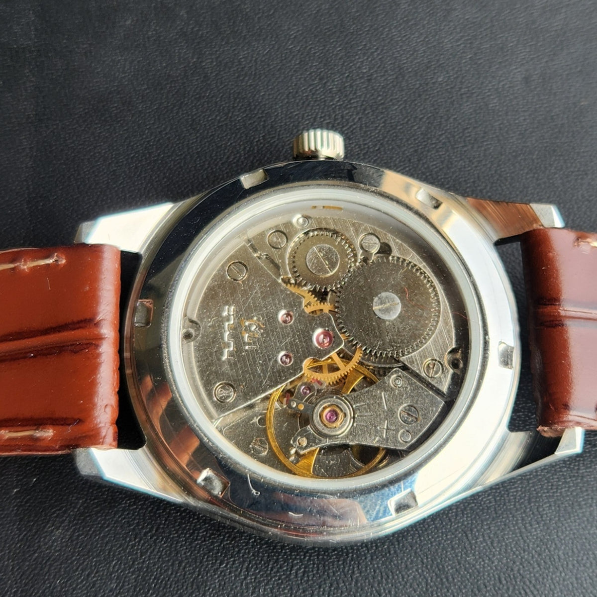 Vintage MOD HMT Janata A.P.J. Abdul Kalam Hand Winding 17 Jewels Yellow Face Brown Leather Strap Men's Wrist Watch J24