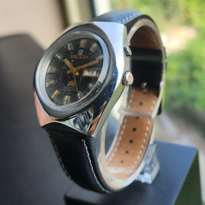 Vintage Ricoh R31 Automatic Black Face New Strap 21 Jewels Day-Date Men's Wrist Watch R128