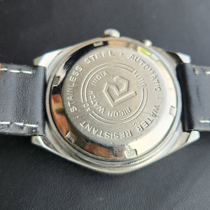 Vintage Ricoh R31 Automatic Black Face New Strap 21 Jewels Day-Date Men's Wrist Watch R128