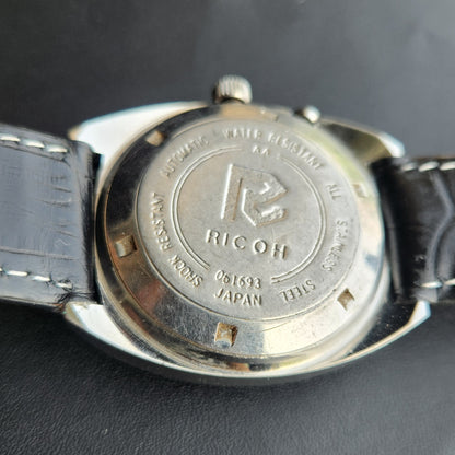 Vintage Ricoh R31 Automatic Black Face New Strap 21 Jewels Day-Date Men's Wrist Watch R129