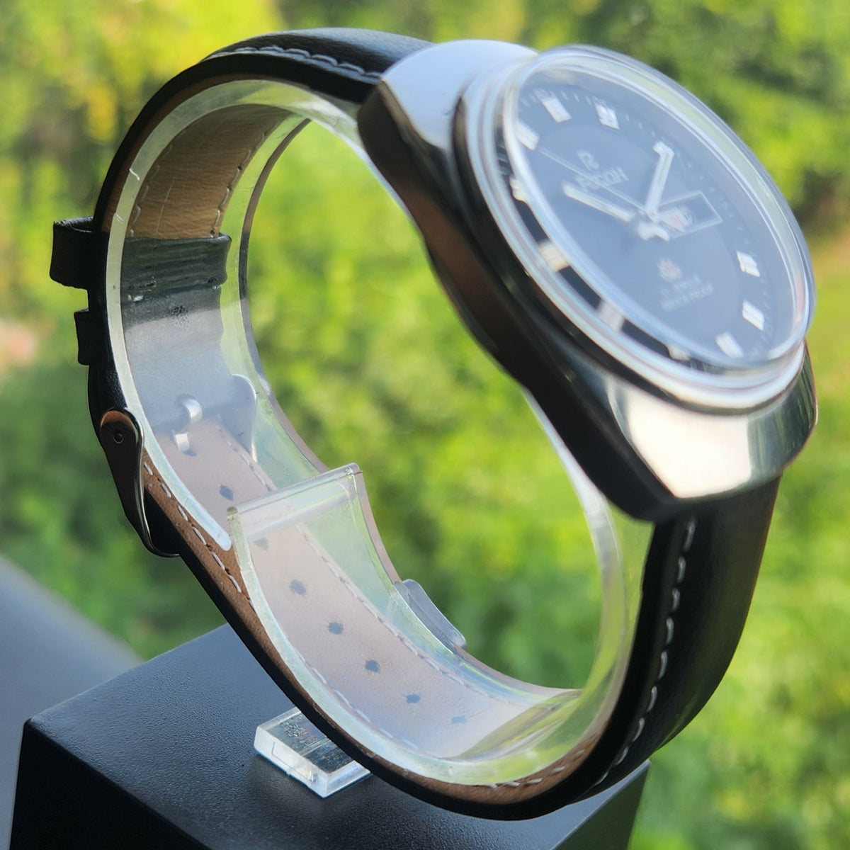 Vintage Ricoh R31 Automatic Black Face New Strap 21 Jewels Day-Date Men's Wrist Watch R132