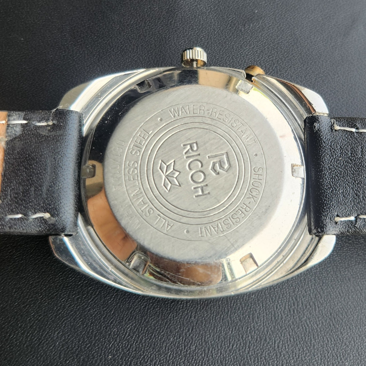 Vintage Ricoh R31 Automatic Black Face New Strap 21 Jewels Day-Date Men's Wrist Watch R132