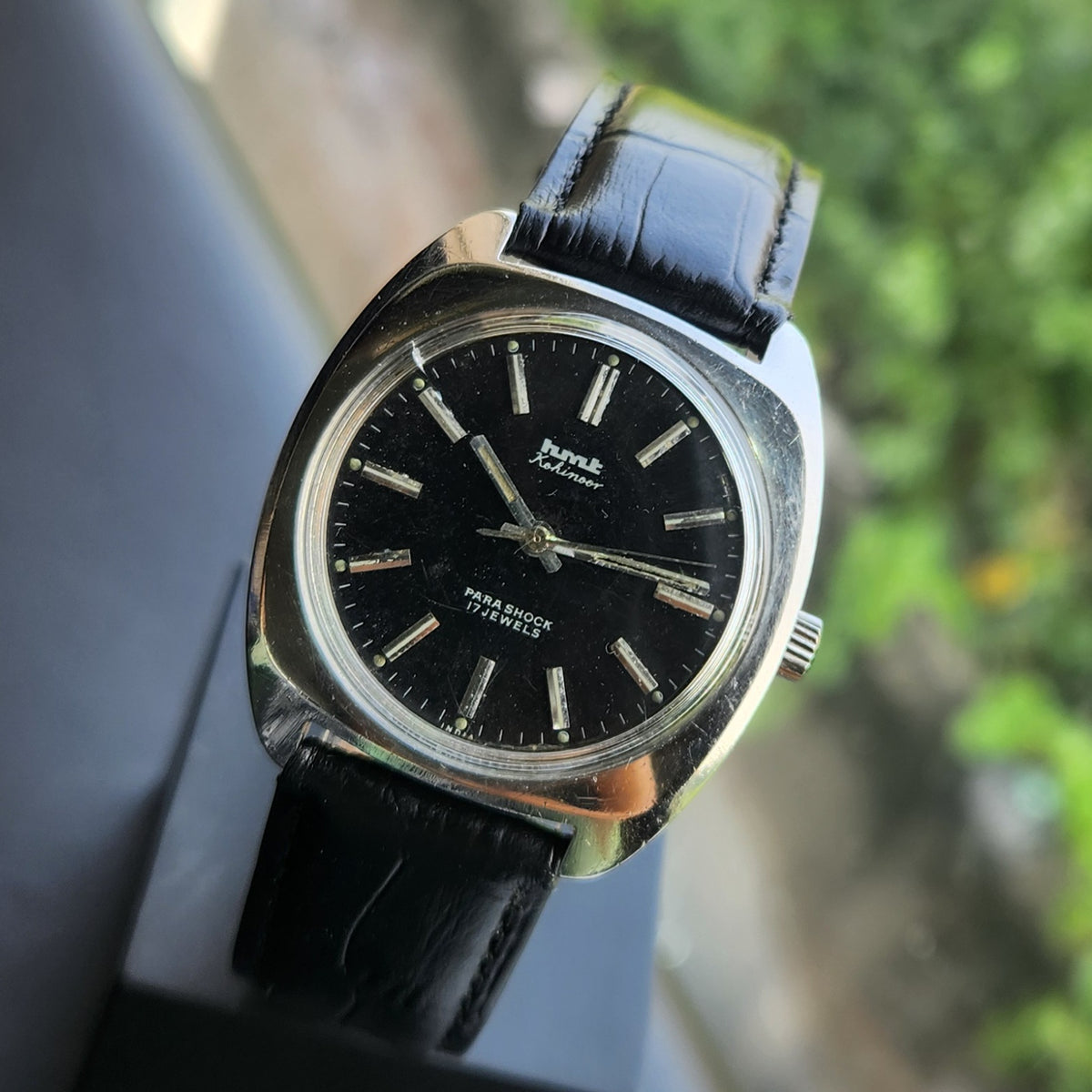 Vintage Original HMT Kohinoor Hand Winding 17 Jewels Black Face Men's Wrist Watch HM181