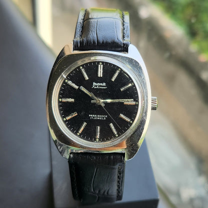 Vintage Original HMT Kohinoor Hand Winding 17 Jewels Black Face Men's Wrist Watch HM181
