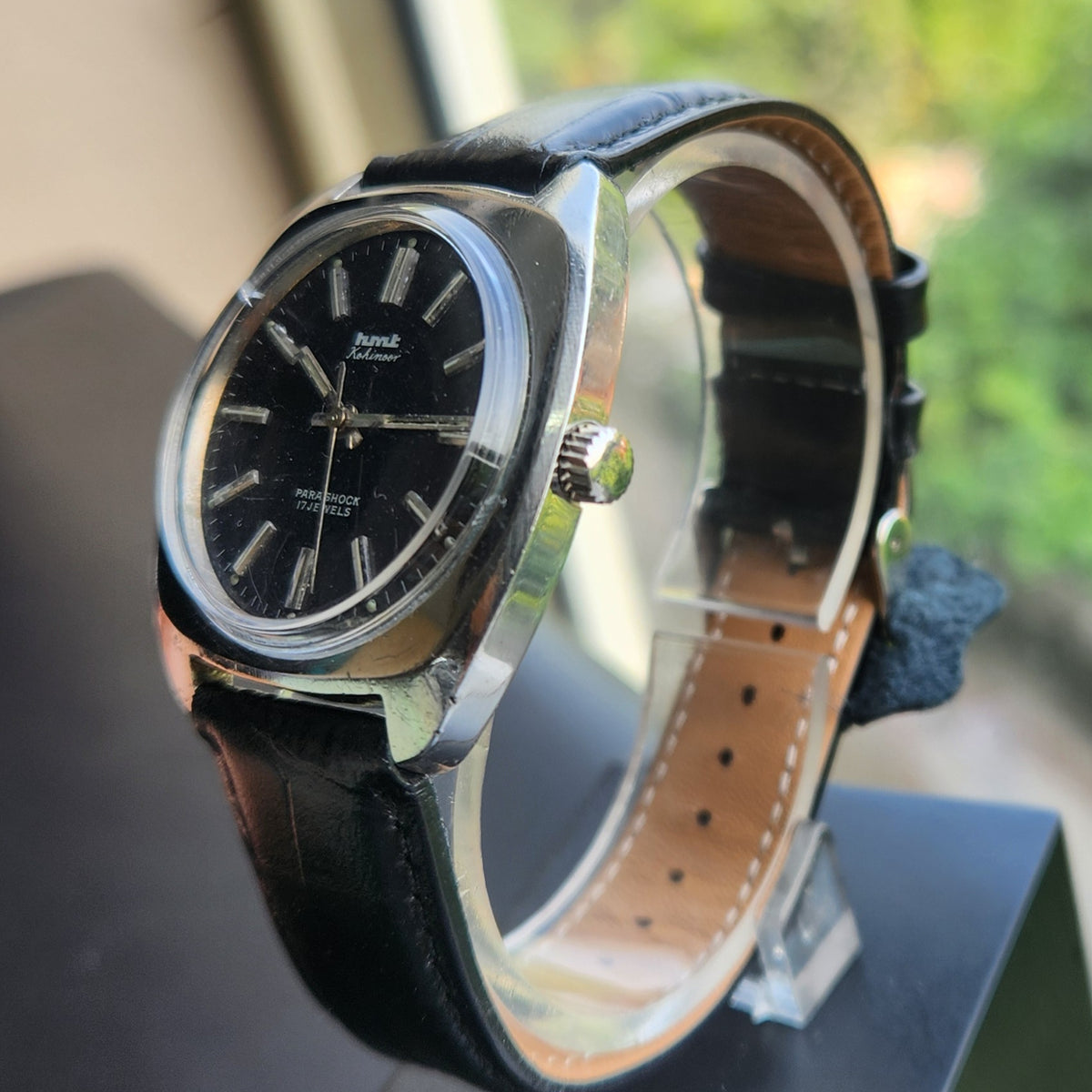 Vintage Original HMT Kohinoor Hand Winding 17 Jewels Black Face Men's Wrist Watch HM181