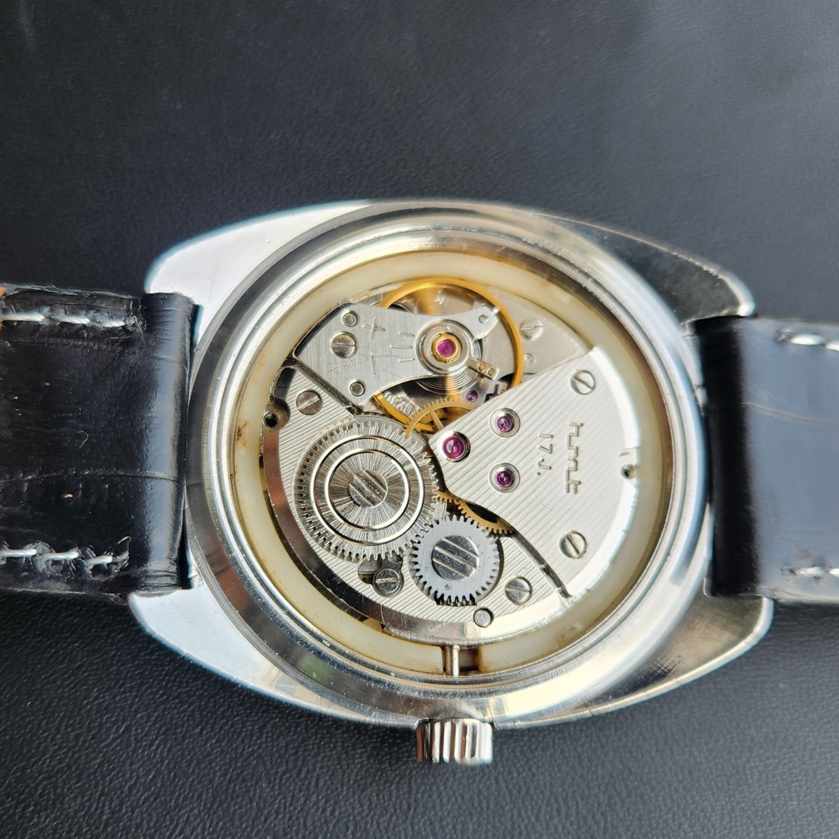 Vintage Original HMT Kohinoor Hand Winding 17 Jewels Black Face Men's Wrist Watch HM181