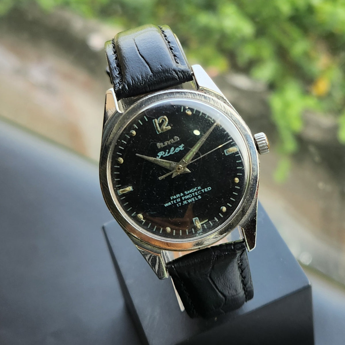 Vintage Original HMT Pilot Hand Winding 17 Jewels Black Face Men's Wrist Watch HM183