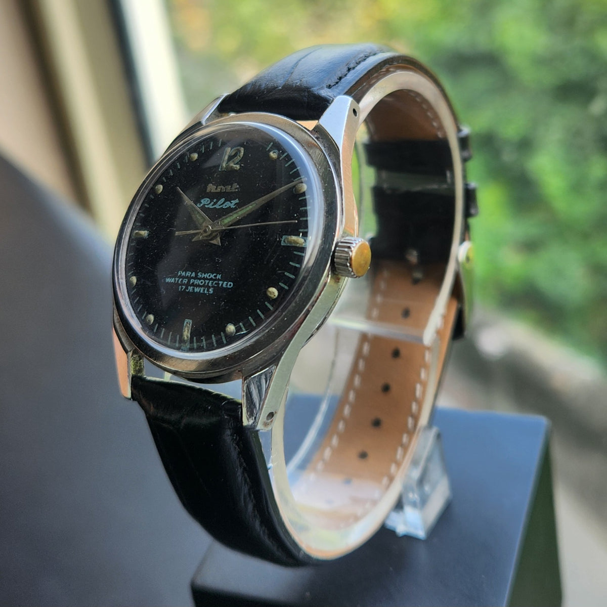 Vintage Original HMT Pilot Hand Winding 17 Jewels Black Face Men's Wrist Watch HM183
