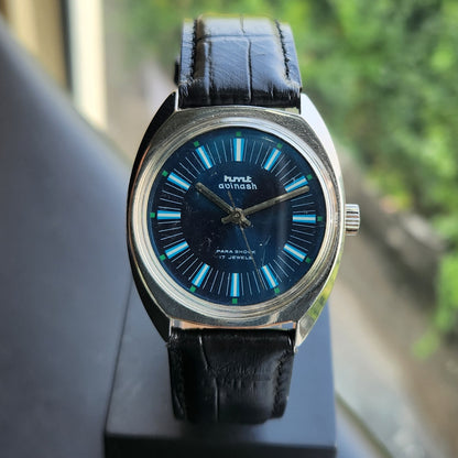 Vintage Original HMT Avinash Hand Winding 17 Jewels Blue Face Men's Wrist Watch HM187