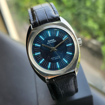 Vintage Original HMT Avinash Hand Winding 17 Jewels Blue Face Men's Wrist Watch HM187