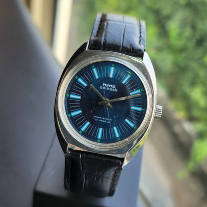 Vintage Original HMT Avinash Hand Winding 17 Jewels Blue Face Men's Wrist Watch HM187