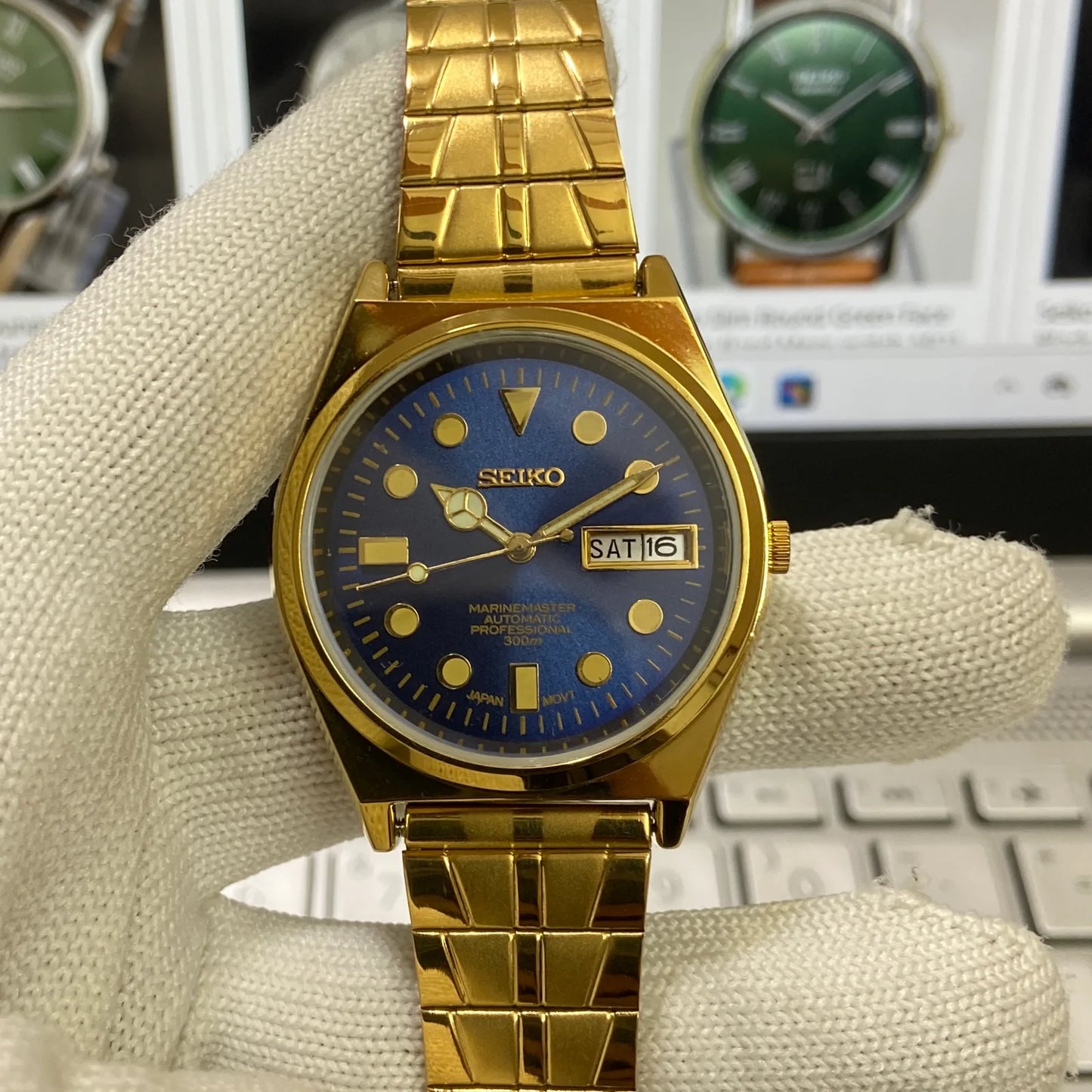 Vintage Seiko 5 Gold Plated Automatic 17 Jewels Cal. 6309 Blue Face Men's Wrist Watch SC10