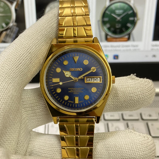 Vintage Seiko 5 Gold Plated Automatic 17 Jewels Cal. 6309 Blue Face Men's Wrist Watch SC10